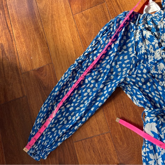 BA&SH Fiona Belted Mini Dress Blue Floral Chiffon Flowy Long Sleeve Size S - Picture 13 of 14